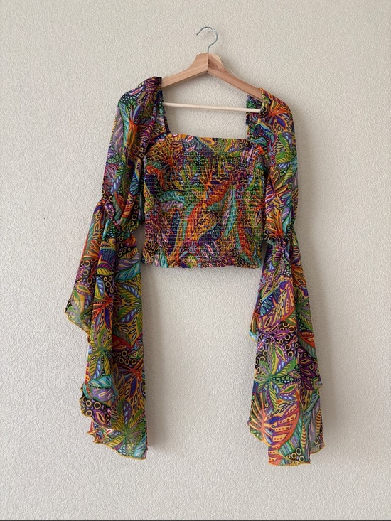 Live 4 Truth Tops - Live 4 Truth Multicolor Smocked Crop Top with Dramatic Bell Sleeves